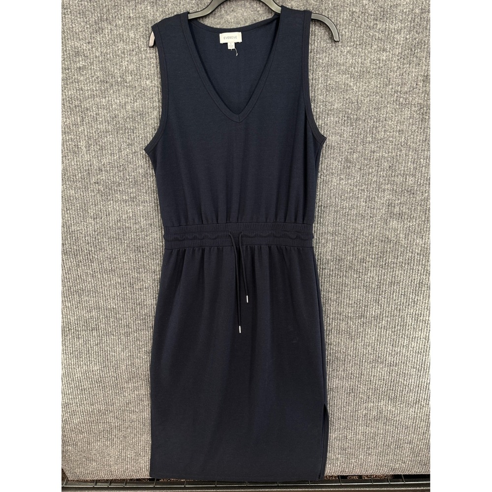 Evereve Dress Womens L Navy Blue Excellent Sleeveless V-Neck Drawstring Waist